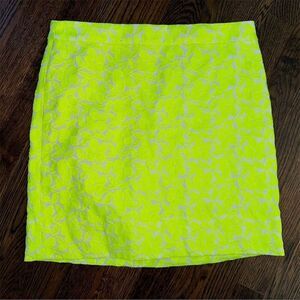 J.Crew Women's Neon Yellow‎ Floral Embroidered Postage Stamp Mini Skirt Size 0